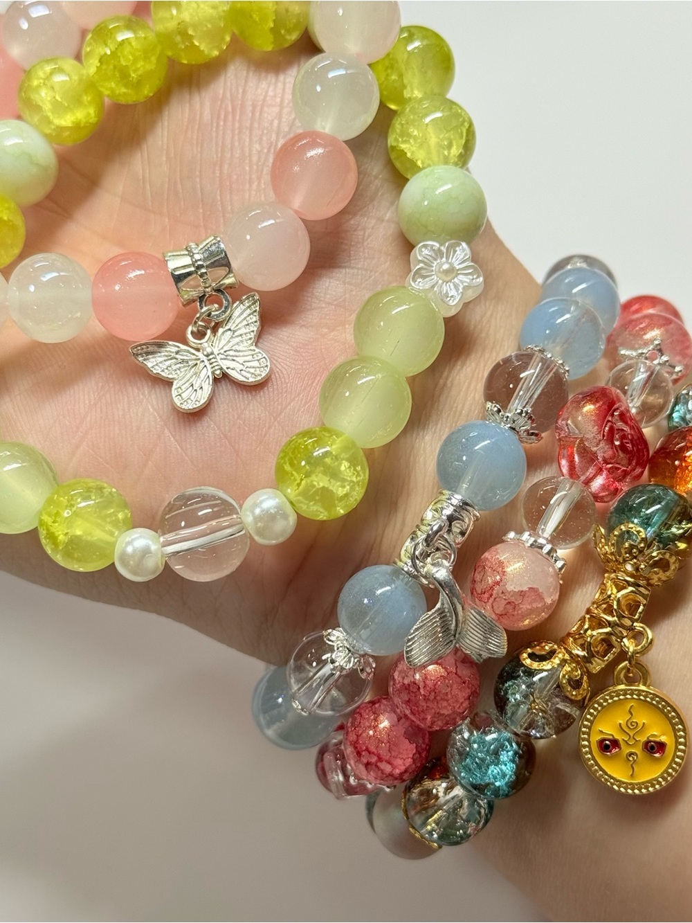 Handmade Designed Luxury Stretch Bracelets Gift Set - Red, Pink, Green, Blue